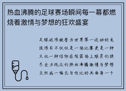 热血沸腾的足球赛场瞬间每一幕都燃烧着激情与梦想的狂欢盛宴